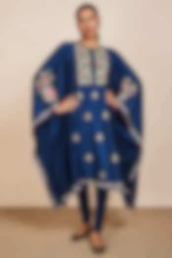 Blue Tussar Georgette Embroidered Kaftan Set by Sue Mue