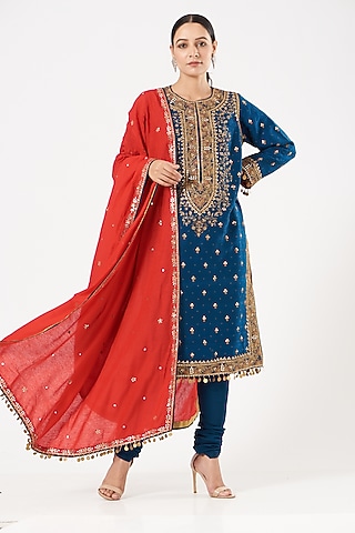 Midnight Blue Zari Embroidered Kurta Set by Sue Mue