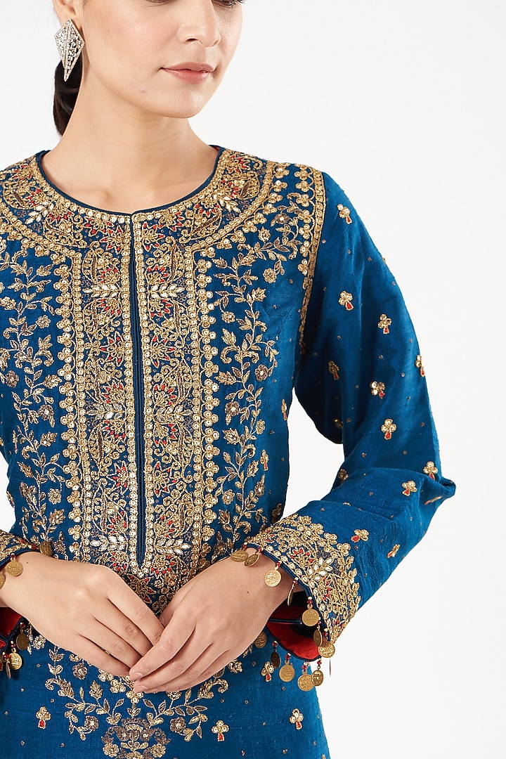 Midnight Blue Zari Embroidered Kurta Set by Sue Mue at Pernia's Pop Up Shop