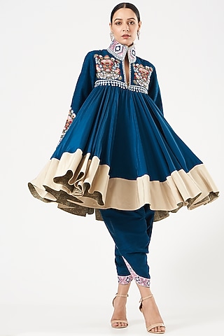 Midnight Blue Embroidered Short Anarkali Set by Sue Mue