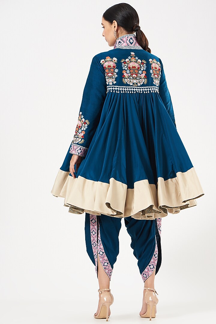 Midnight Blue Embroidered Short Wedding Anarkali Set by Sue Mue at Pernia's Pop Up Shop