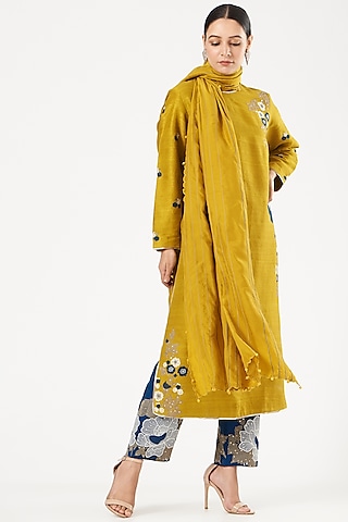 Mustard Embroidered Kurta Set by Sue Mue