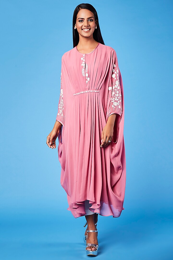 Blush Pink Machine Embroidered Kaftan Set by Sue Mue