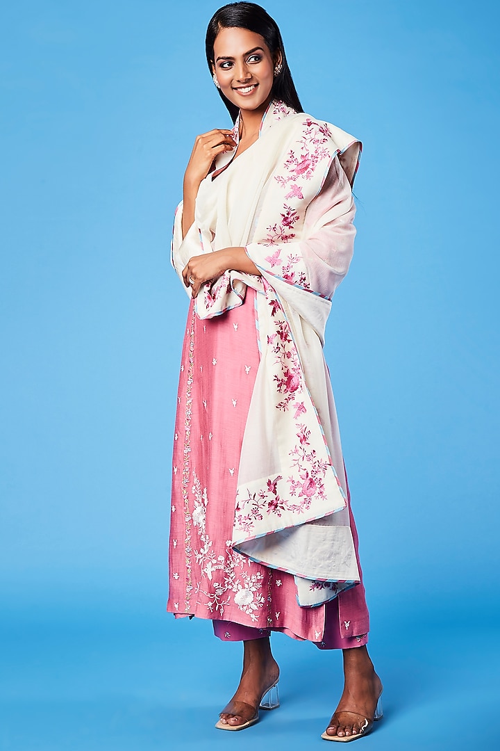 Blush Pink Embroidered A-Line Kurta Set by Sue Mue