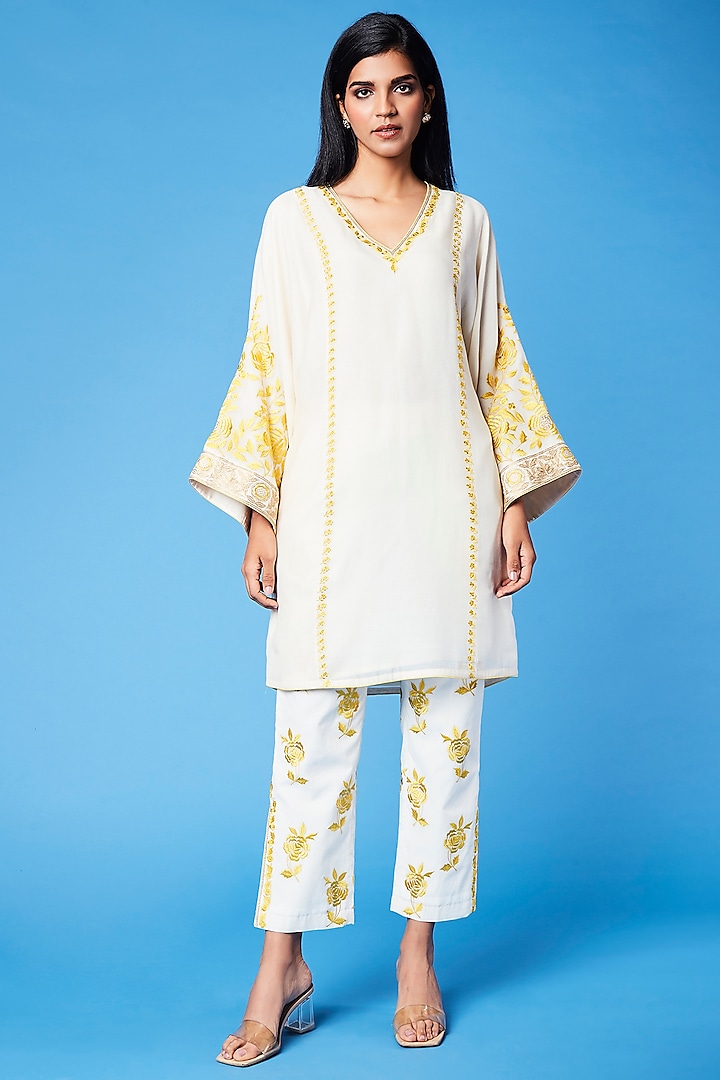 Off-White Parsi Embroidered Tunic Set by Sue Mue