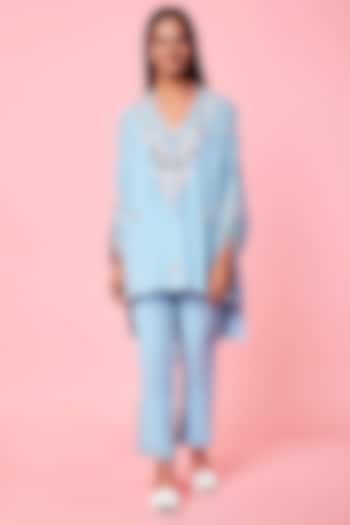 Powder Blue Embroidered Pant Set by Sue Mue
