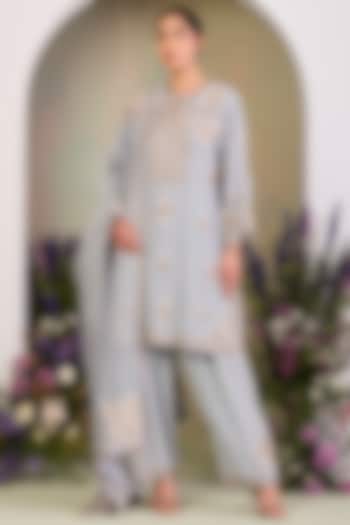 Ice Blue Pure Georgette Embroidered Kurta Set by Sue Mue at Pernia's Pop Up Shop