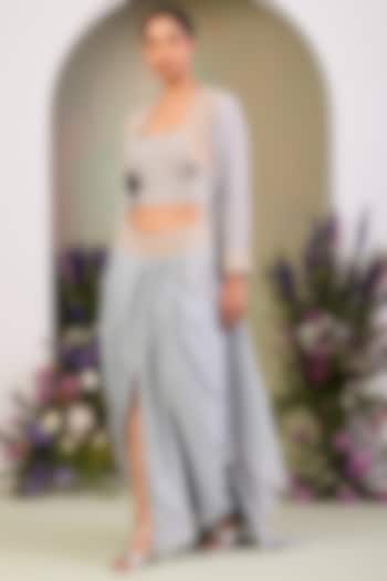 Ice Blue Pure Georgette Embroidered Cape Set by Sue Mue at Pernia's Pop Up Shop