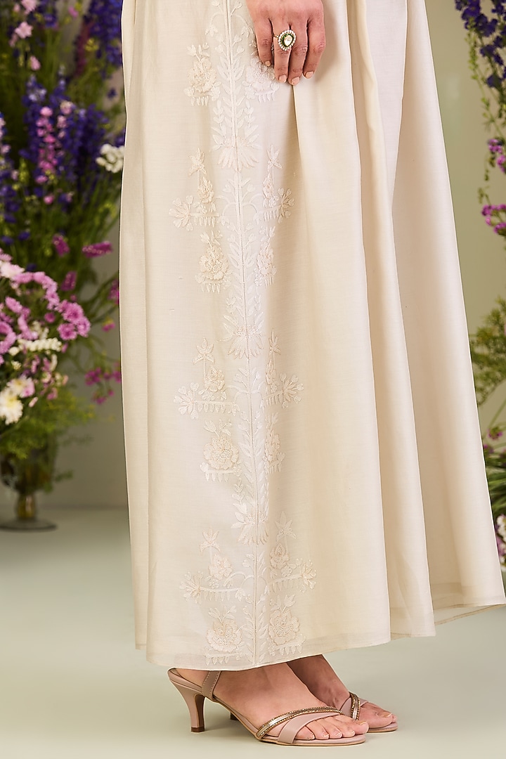 Greenish White Handwoven Silk Chanderi Zari Embroidered Jacket With Jumpsuit by Sue Mue at Pernia's Pop Up Shop