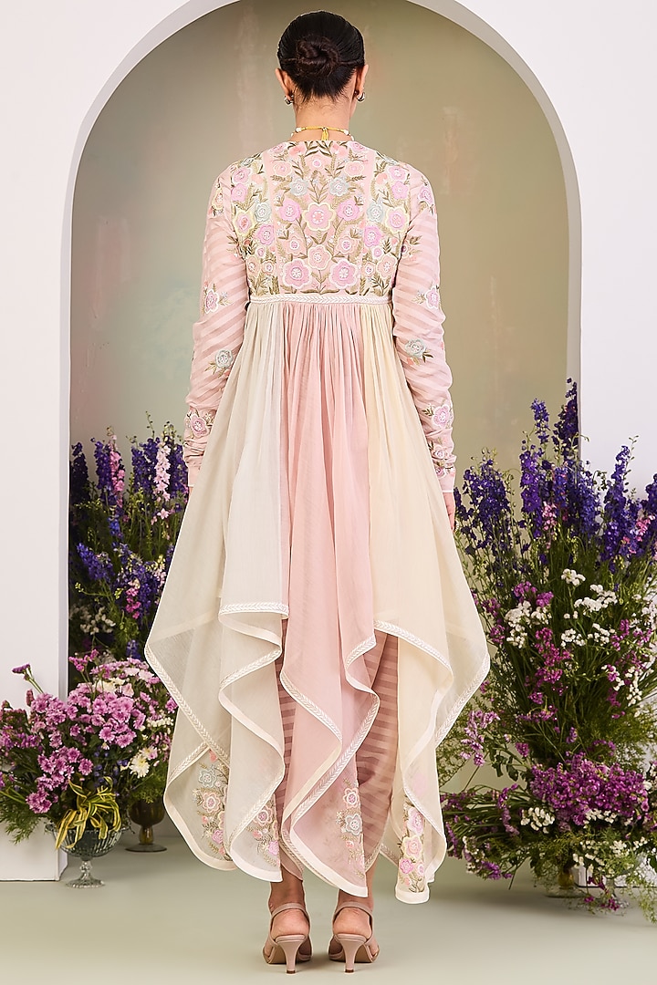 Pastel Pink Handwoven Chanderi Mulmul Long Wedding Anarkali Set by Sue Mue at Pernia's Pop Up Shop