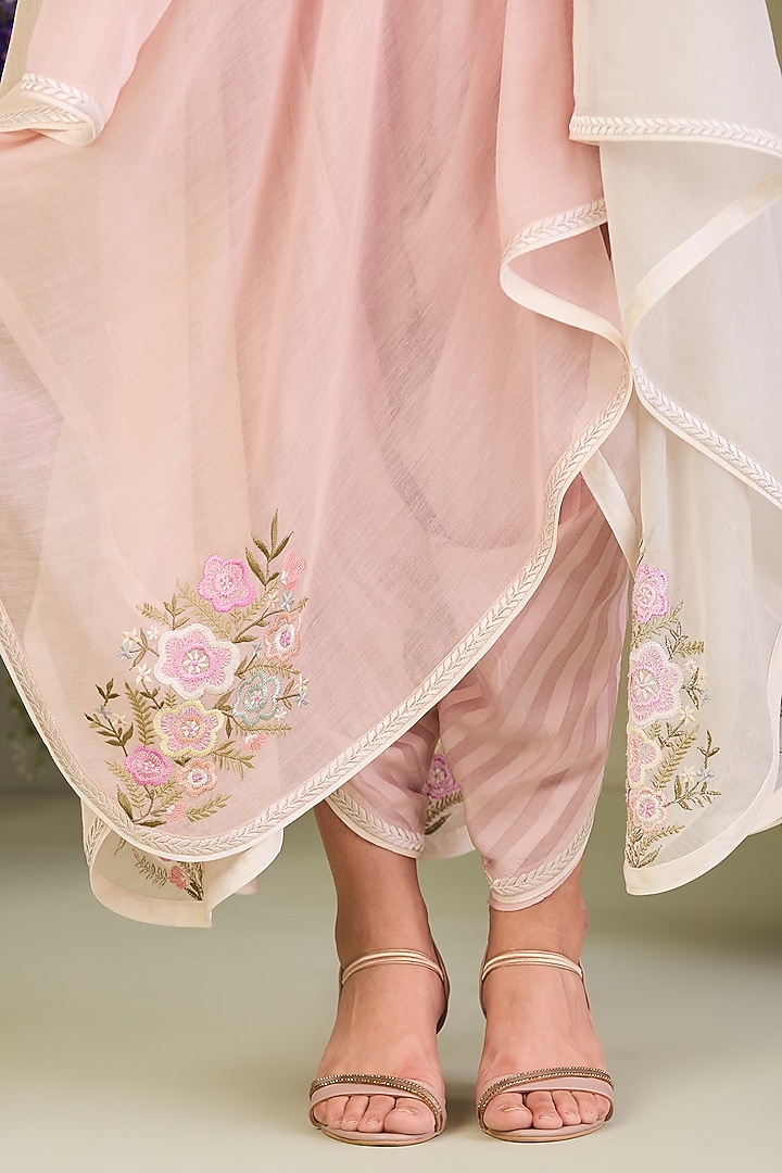 Pastel Pink Handwoven Chanderi Mulmul Long Wedding Anarkali Set by Sue Mue at Pernia's Pop Up Shop