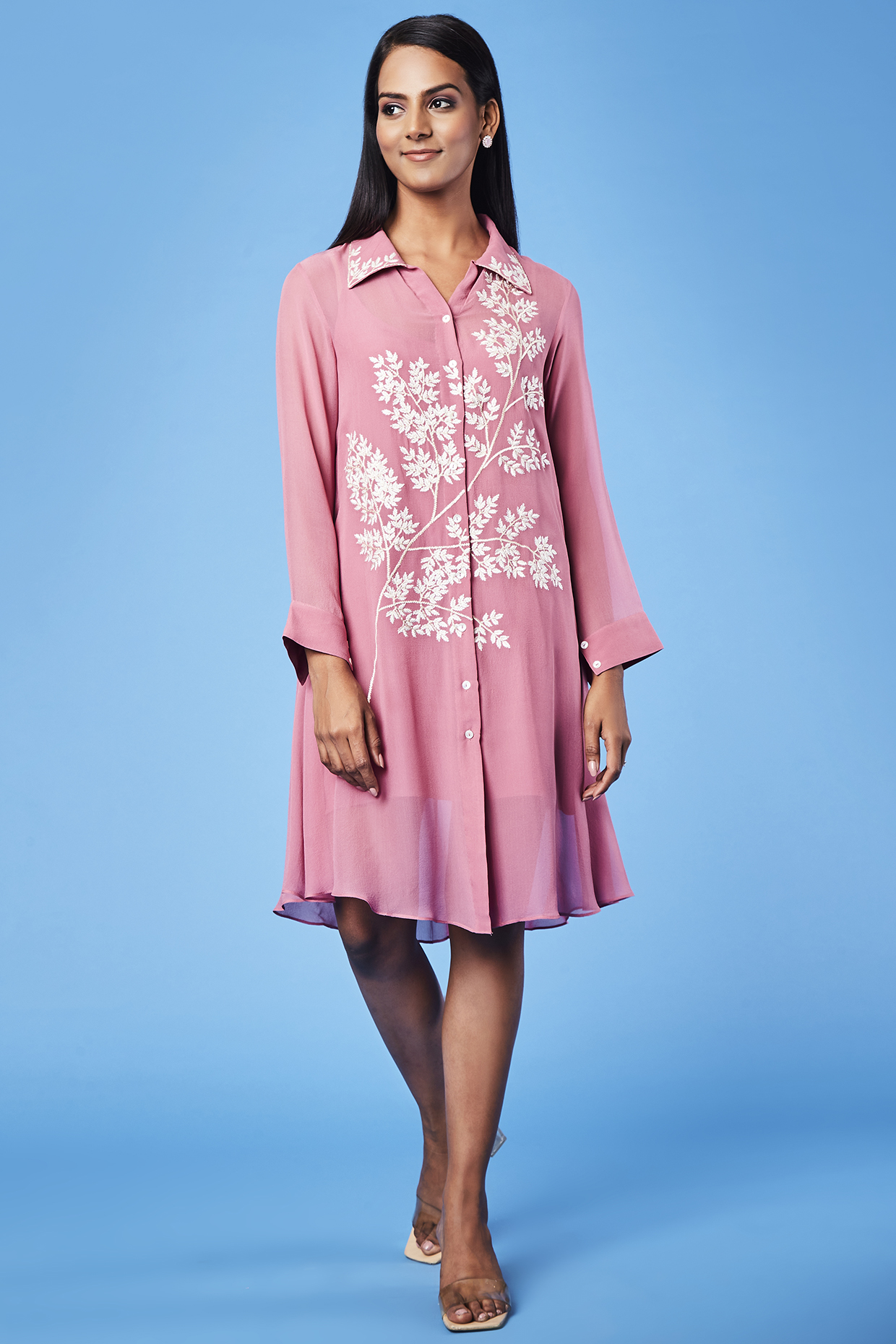 Pink Embroidered Shirt Dress by Sue Mue