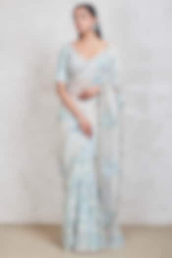 Off-White Parsi Gara Jaal Embroidered Saree Set by Sue Mue