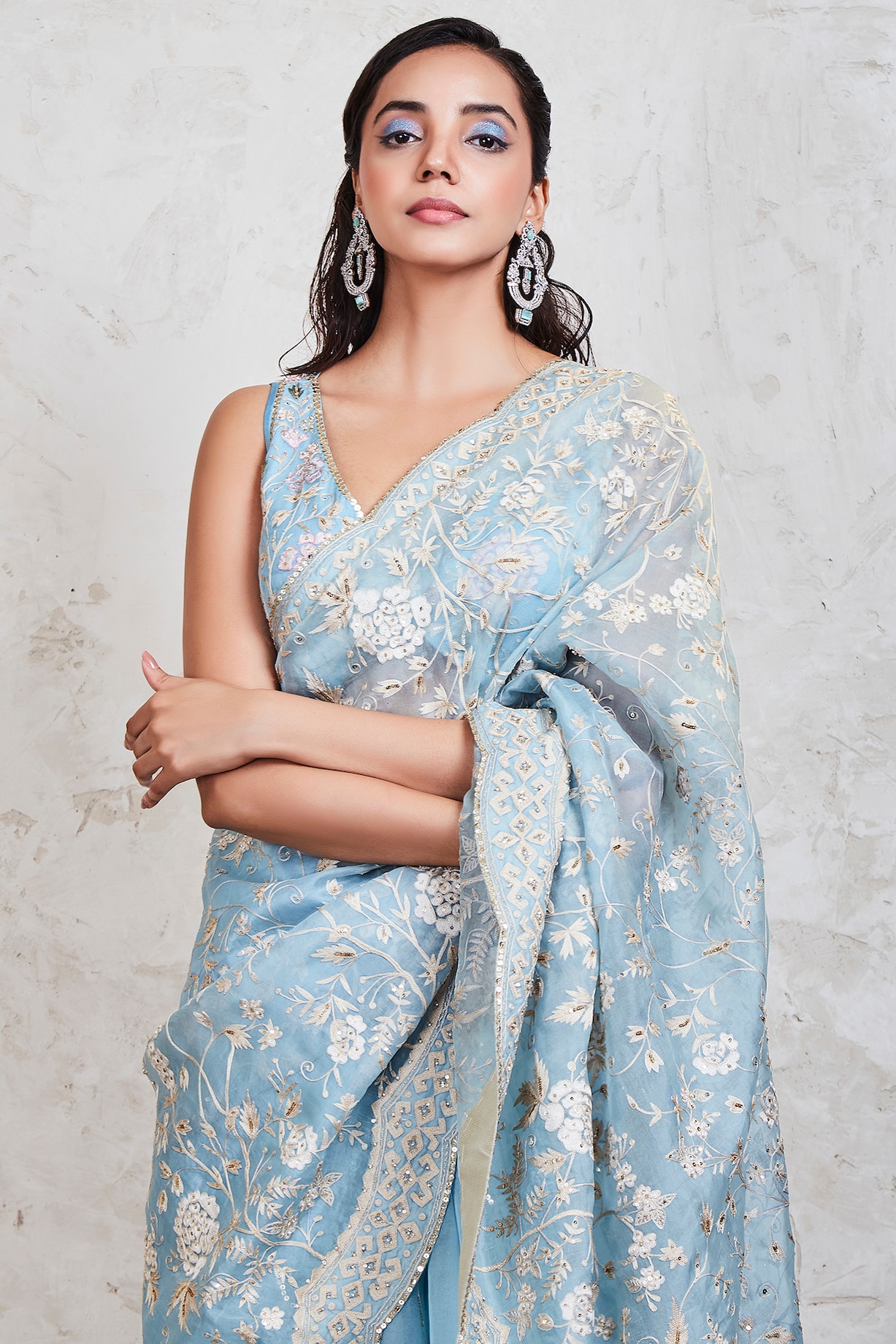 Blue Parsi Gara Embroidered Saree Set Design by Sue Mue at Pernia's Pop ...