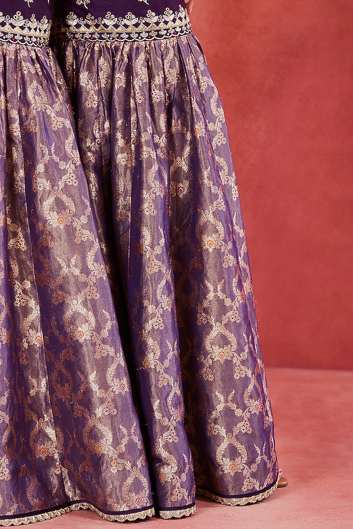 Dark Purple Raw Silk & Banarasi Brocade Gharara Set by Sue Mue at Pernia's Pop Up Shop