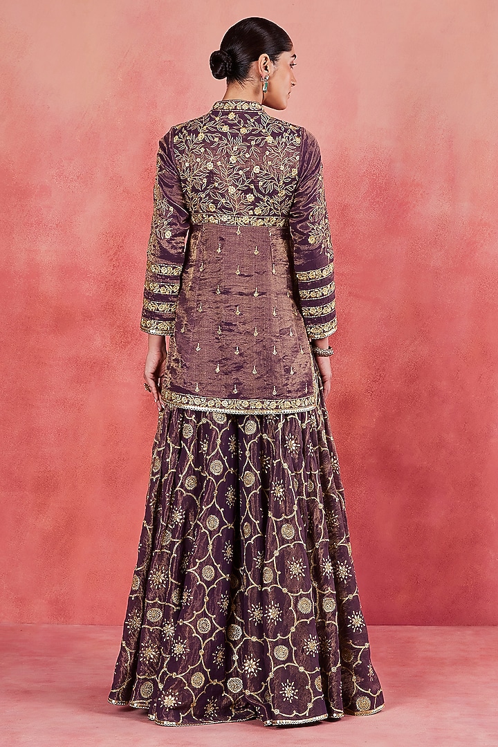 Dark Purple Handwoven Cotton Tissue Bridal Sharara Set by Sue Mue at Pernia's Pop Up Shop