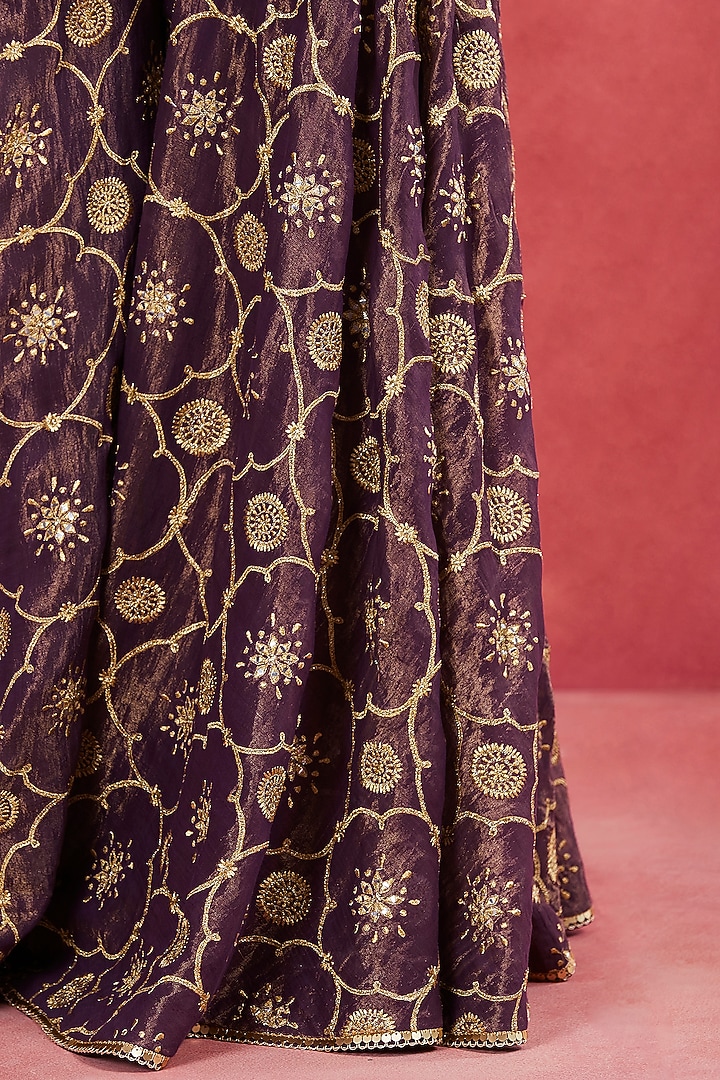Dark Purple Handwoven Cotton Tissue Bridal Sharara Set by Sue Mue at Pernia's Pop Up Shop