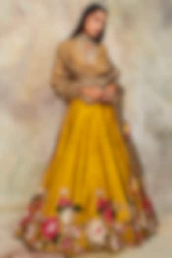 Mustard Sequins Embroidered Bridal Lehenga Set by Sue Mue at Pernia's Pop Up Shop