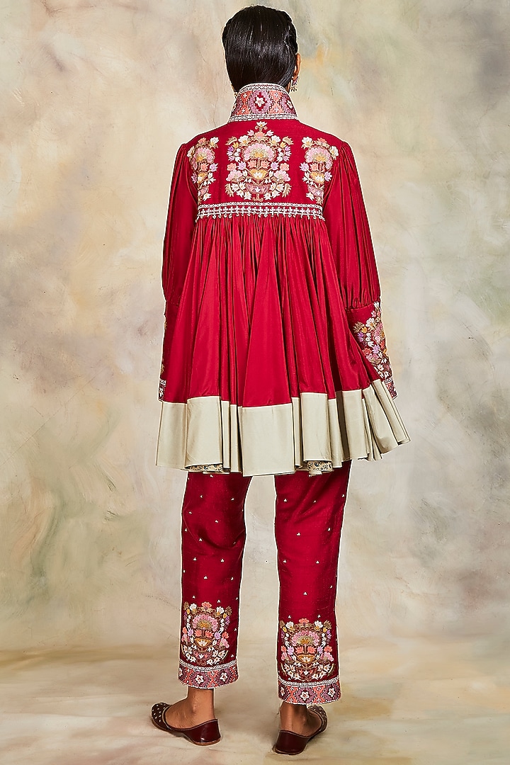 Maroon Floral Motifs Embroidered Short Wedding Anarkali Set by Sue Mue at Pernia's Pop Up Shop