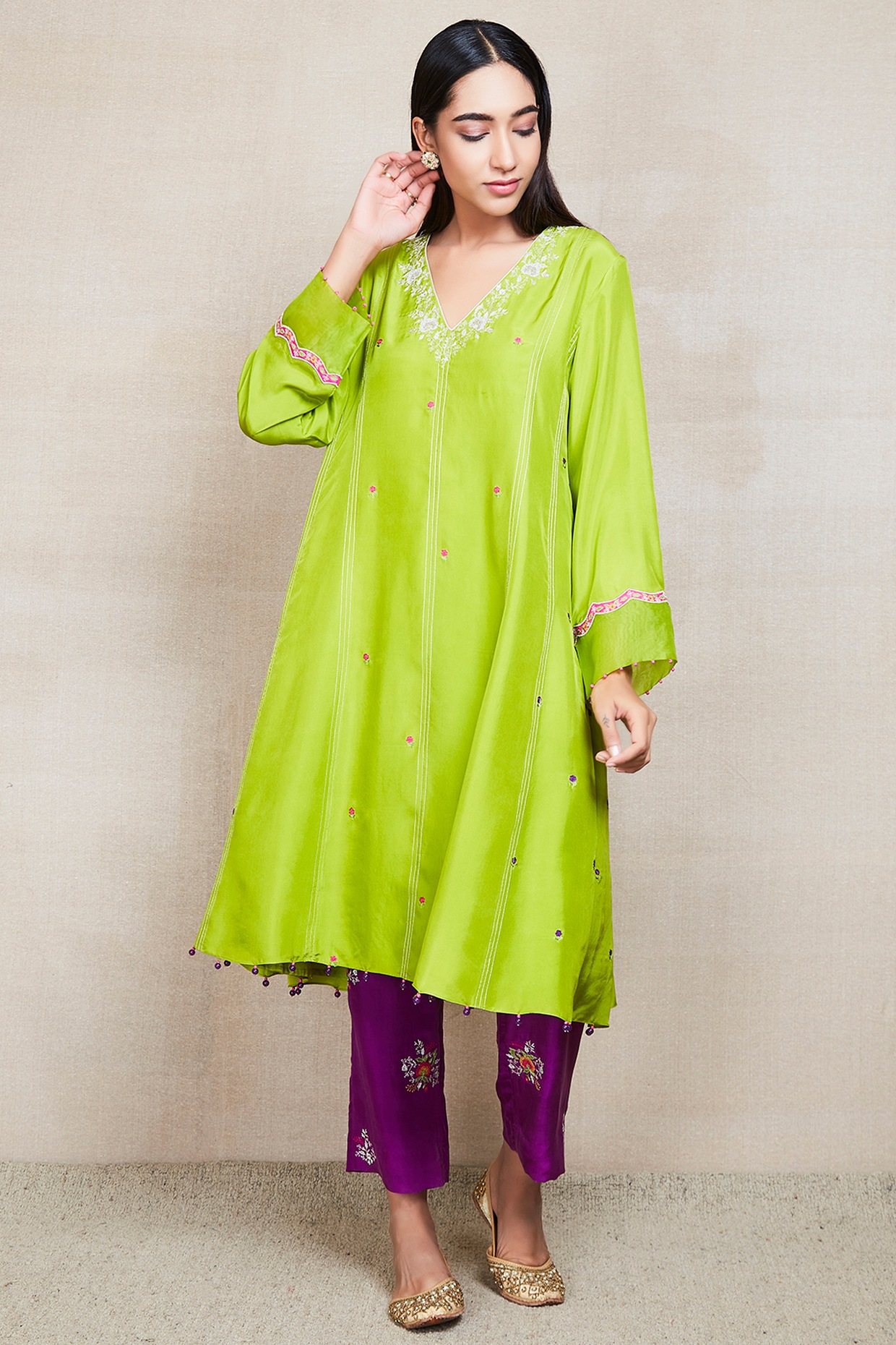 Parrot green | Churidar designs, Simple kurta designs, Kurta designs women