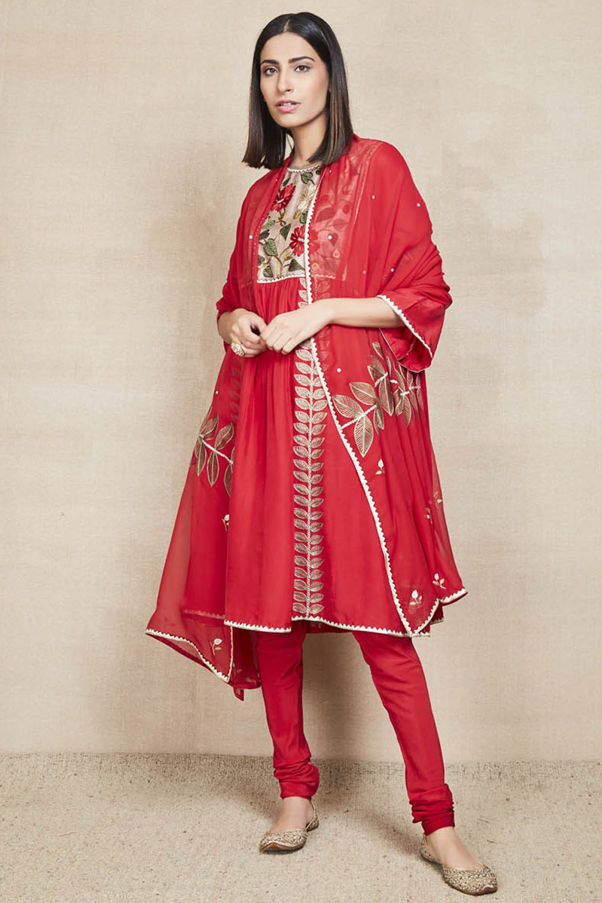 Cadmium Red Silk Kurta Set by Sue Mue at Pernia's Pop Up Shop