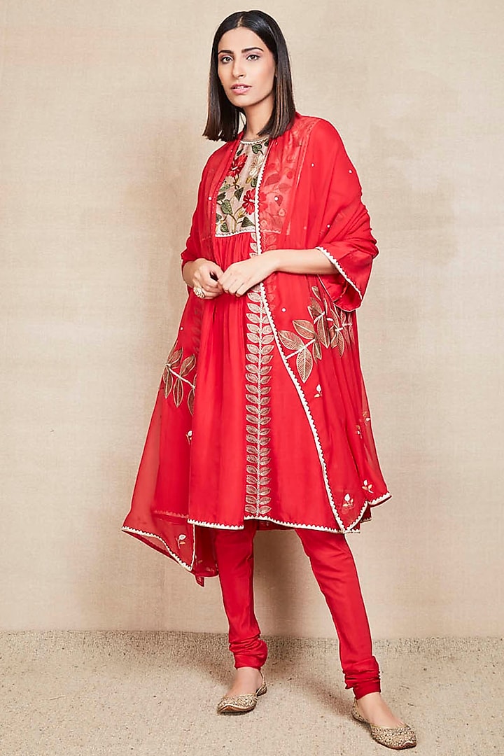 Red Silk Kurta Set