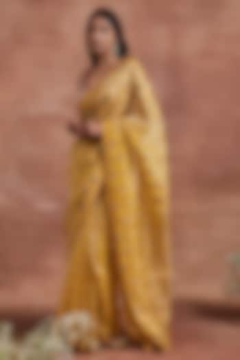 Yellow Handwoven Silk Tissue Sequins Embroidered Saree Set by Sue Mue at Pernia's Pop Up Shop