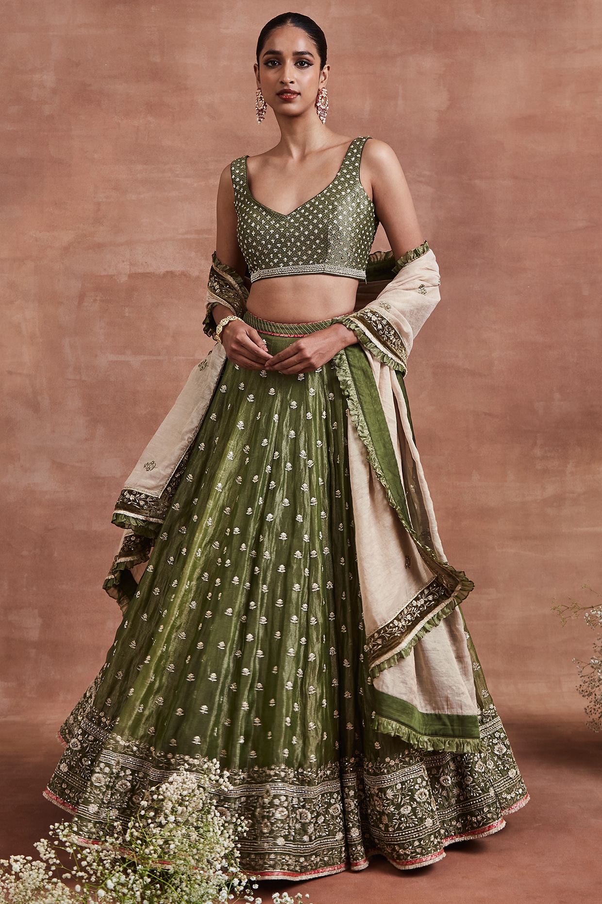 Olive Green Designer Embroidered Lehenga Style Bridal Anarkali Suit |  Saira's Boutique