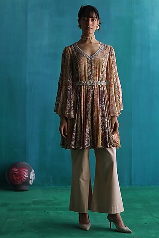 Cream Georgette Printed Kalidar Kurta Set by Sufna by Vanshika Gupta