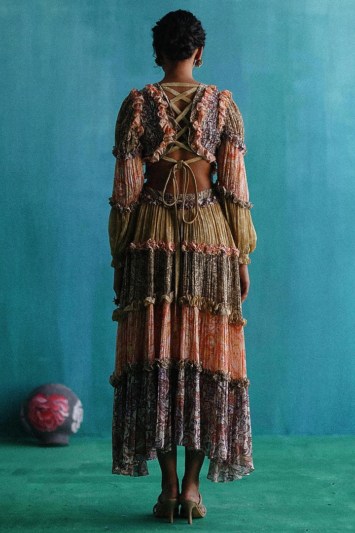 Multi-Colored Georgette Printed Tiered Cocktail Dress by Sufna by Vanshika Gupta at Pernia's Pop Up Shop