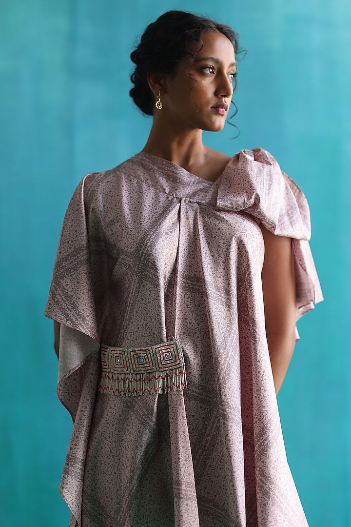 Pink Poly Asymmetric Printed Summer Dress by Sufna by Vanshika Gupta at Pernia's Pop Up Shop