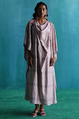 Pink Poly Printed Cowl Kaftan by Sufna by Vanshika Gupta