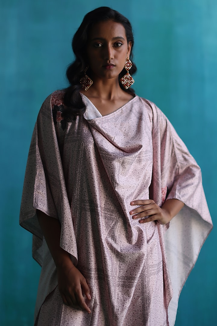 Pink Poly Printed Cowl Kaftan by Sufna by Vanshika Gupta at Pernia's Pop Up Shop