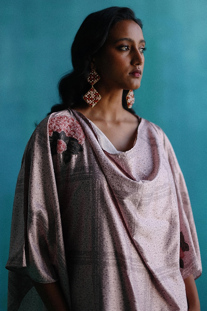 Pink Poly Printed Cowl Kaftan by Sufna by Vanshika Gupta at Pernia's Pop Up Shop