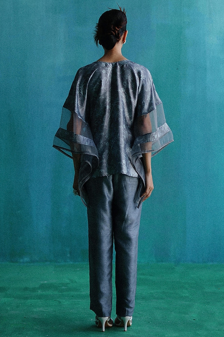 Blue Satin Printed Kaftan Set by Sufna by Vanshika Gupta at Pernia's Pop Up Shop