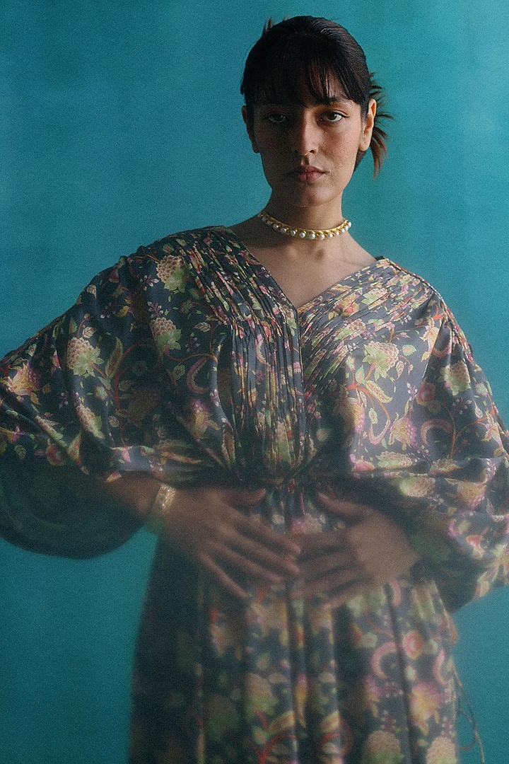 Black Poly Printed Kaftan by Sufna by Vanshika Gupta at Pernia's Pop Up Shop