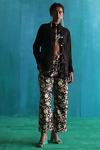 Black Poly Printed Co-Ord Set by Sufna by Vanshika Gupta