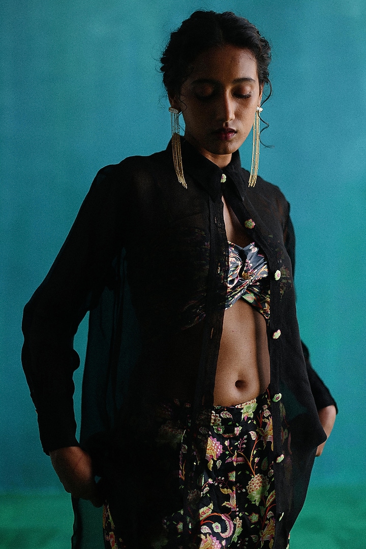 Black Poly Printed Co-Ord Set by Sufna by Vanshika Gupta at Pernia's Pop Up Shop