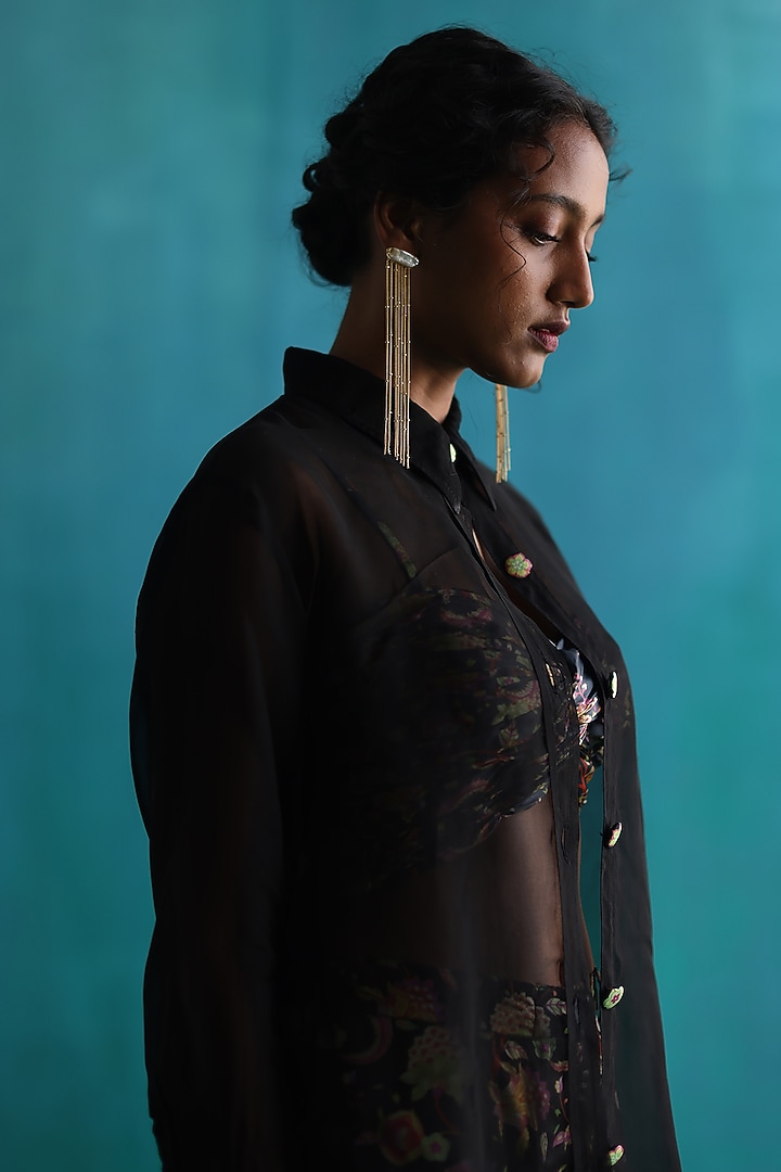 Black Poly Printed Co-Ord Set by Sufna by Vanshika Gupta at Pernia's Pop Up Shop