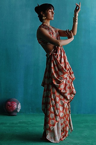 White Satin Printed Co-Ord Set by Sufna by Vanshika Gupta