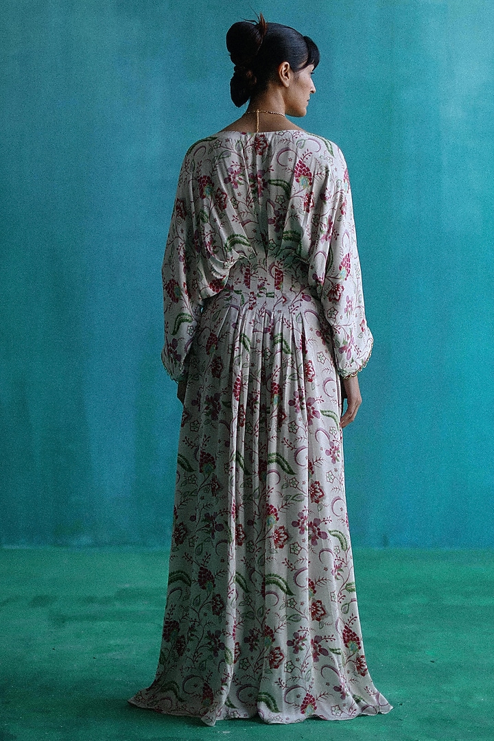 White Satin Printed Kaftan by Sufna by Vanshika Gupta at Pernia's Pop Up Shop
