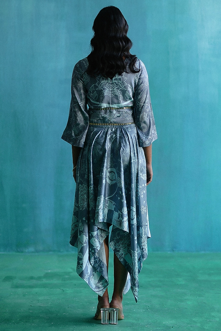 Grey Satin Printed Handkerchief Vacation Dress by Sufna by Vanshika Gupta at Pernia's Pop Up Shop