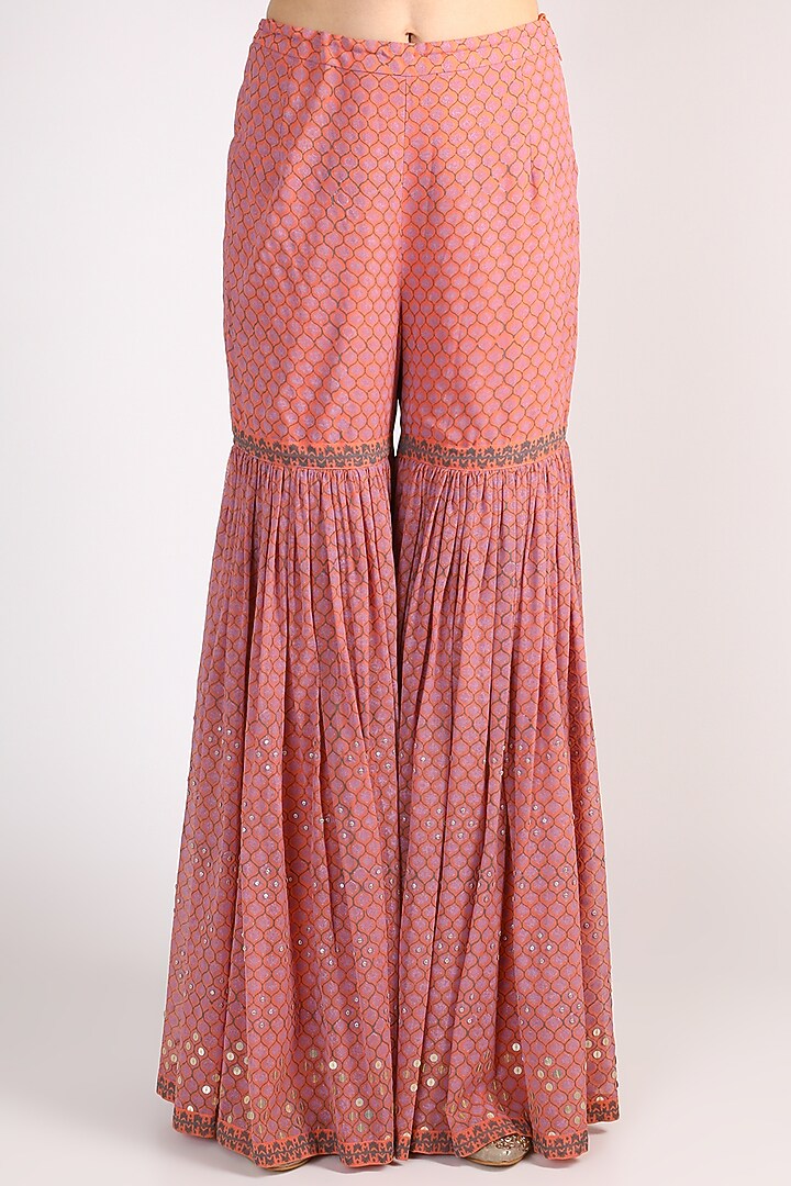 Coral Block Printed Wedding Sharara Set by Surbhi Gupta at Pernia's Pop Up Shop