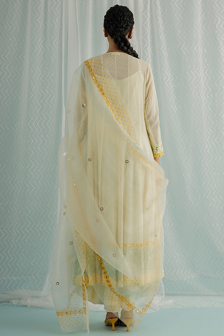 Ivory Georgette Printed & Embroidered Wedding Anarkali Set by Surbhi Gupta at Pernia's Pop Up Shop