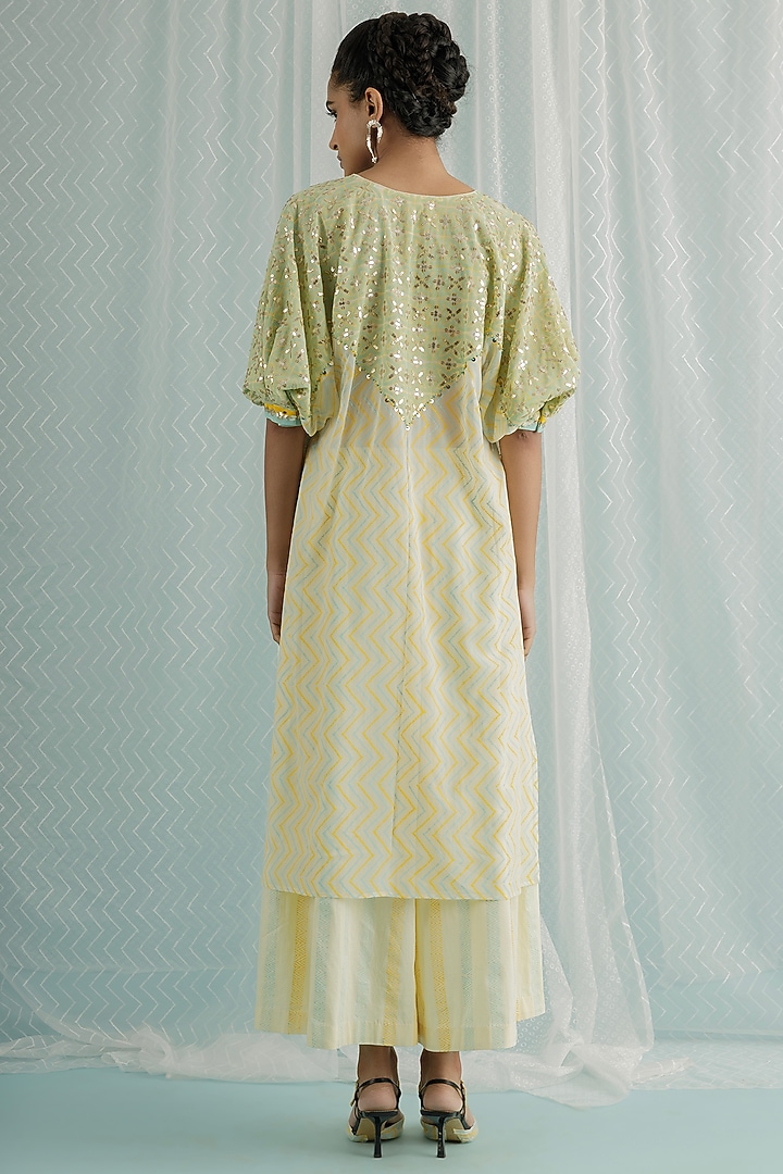 Ivory Georgette Printed & Embroidered Kurta Set by Surbhi Gupta at Pernia's Pop Up Shop