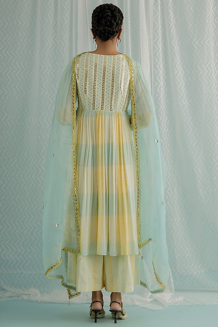 Ivory Georgette Printed & Embroidered Kurta Set by Surbhi Gupta at Pernia's Pop Up Shop