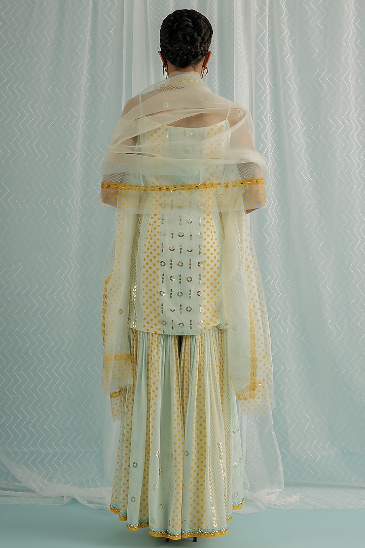 Ivory Georgette Printed & Embroidered Wedding Sharara Set by Surbhi Gupta at Pernia's Pop Up Shop