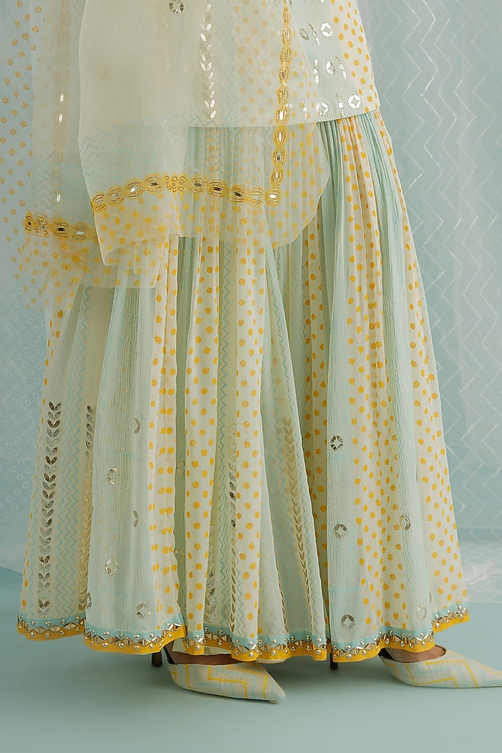 Ivory Georgette Printed & Embroidered Wedding Sharara Set by Surbhi Gupta at Pernia's Pop Up Shop