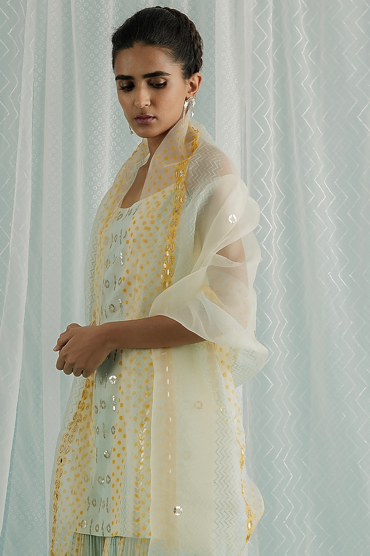 Ivory Georgette Printed & Embroidered Wedding Sharara Set by Surbhi Gupta at Pernia's Pop Up Shop