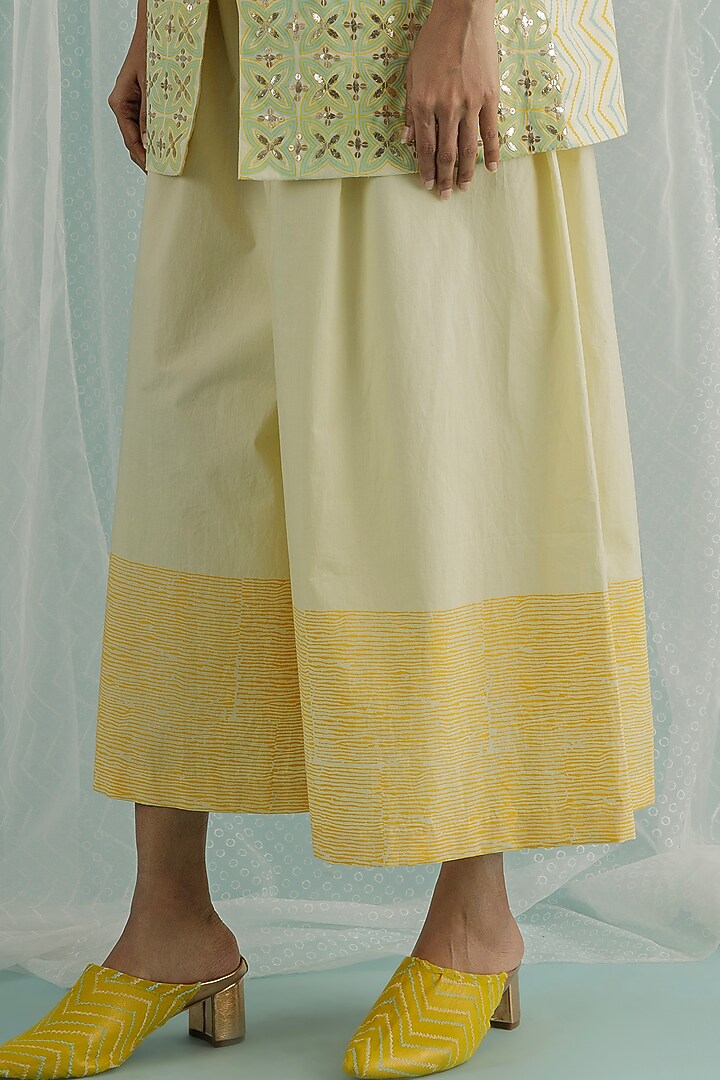 Ivory Cotton Silk Printed & Embroidered Jacket Set by Surbhi Gupta at Pernia's Pop Up Shop